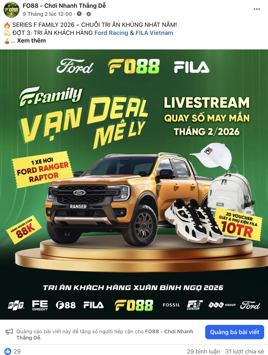 F FAMILY 8 TỶ ĐỒNG: FO88 CÔNG BỐ HỢP TÁC VỚI FORD, FPT SHOP VÀ LOẠT THƯƠNG HIỆU F HÀNG ĐẦU